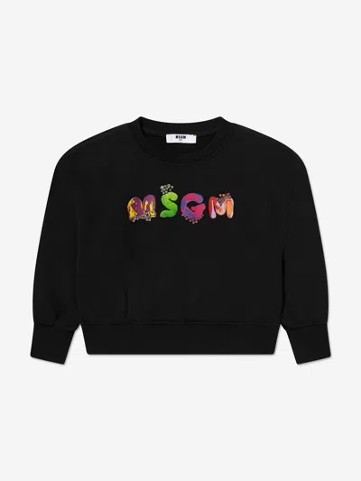 Msgm Kids' Girls Logo Sweatshirt In Black