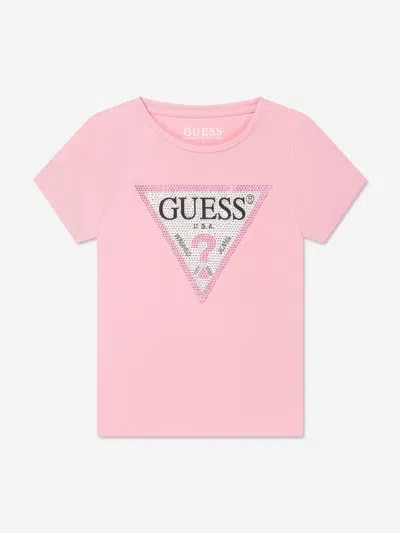 Guess Kids' Girls Logo Print T-shirt In Pink