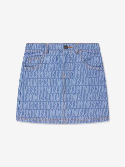 Moschino Kids' Girls Jacquard Logo Denim Skirt In Blue
