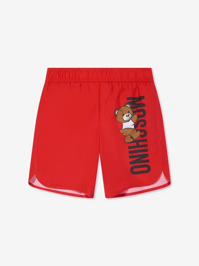 Moschino Kids' Boys Teddy Logo Swim Shorts In Red
