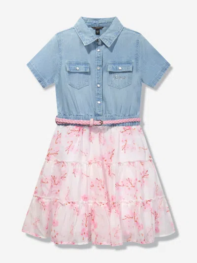 Guess Kids' Girls Chambray Floral Shirt Dress In Multicoloured
