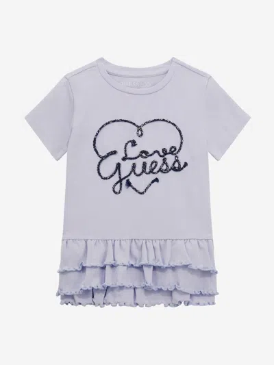 Guess Kids' Girls Logo Print Frilly T-shirt In Blue