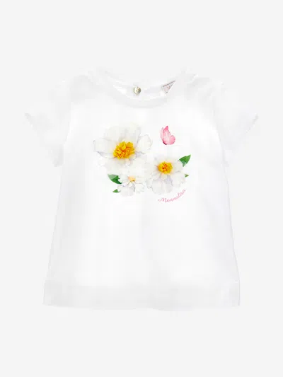 Monnalisa Baby Girls Flower T-shirt In White