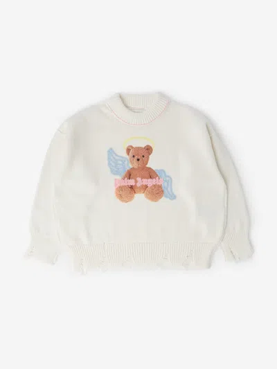 Palm Angels Kids' Bear Angel Cotton Sweatshirt In White