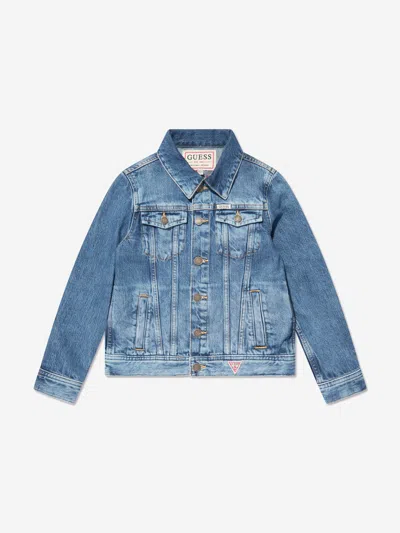 Guess Kids' Bear-embroidered Denim Jacket In Blue