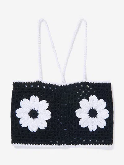 Nessi Byrd Kids' Girls Crochet Flower Elvira Crop Top In Black