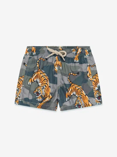 Mc2 Saint Barth Kids' Tiger-print Swim Shorts In Multicoloured