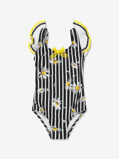 Nessi Byrd Babies' Girls Striped Daisy Print Ornella Swimsuit (uv50 Sun Protection) 4 Yrs Black