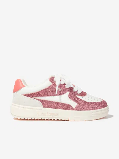 Palm Angels Kids' Palm University Glitter Leather Sneakers In Pink