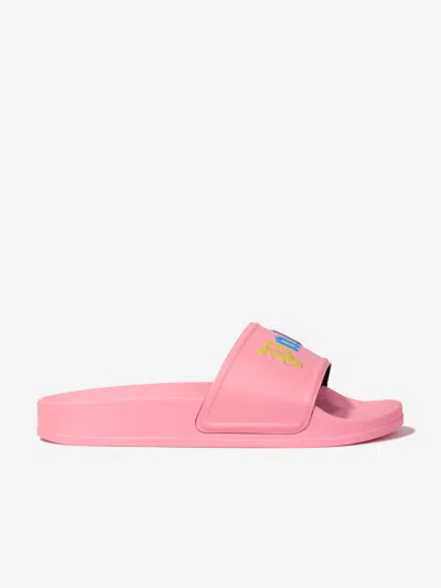 Palm Angels Kids' Girls Colours Logo Pool Sliders In Pink