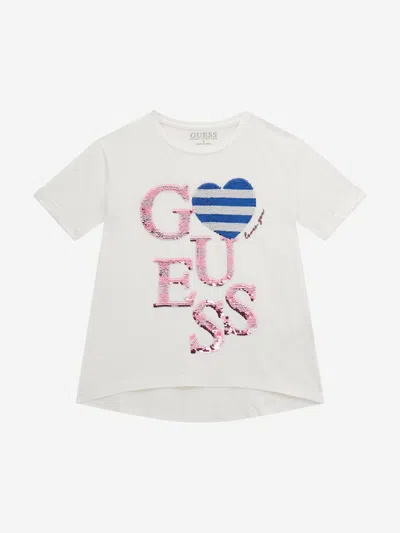 Guess Kids' Girls Logo T-shirt In White