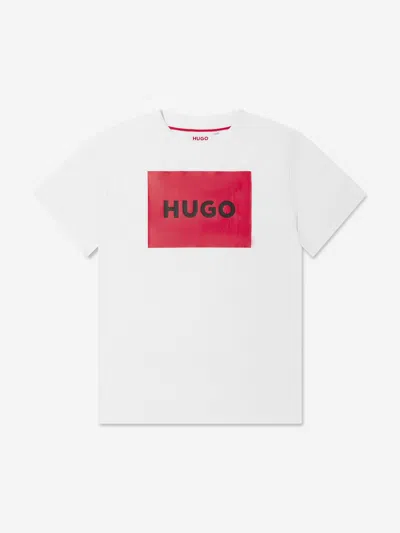 Hugo Kids' Boys Square Logo T-shirt In White