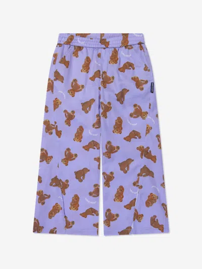 Palm Angels Kids' Girls Aop Pa Bears Trousers In Purple