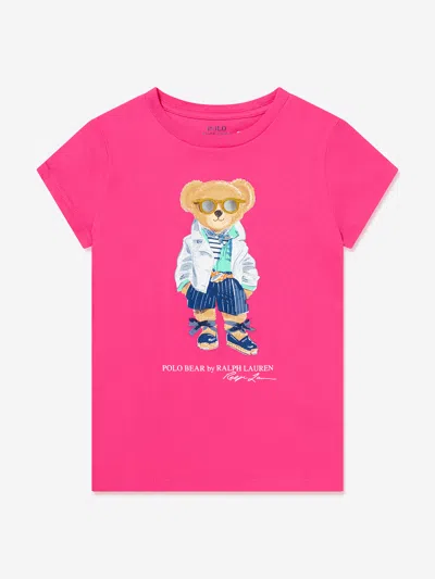 Ralph Lauren Kids' Girls Bear T-shirt In Pink