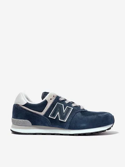New Balance Kids 574 Lace Up Logo Trainers In Blue