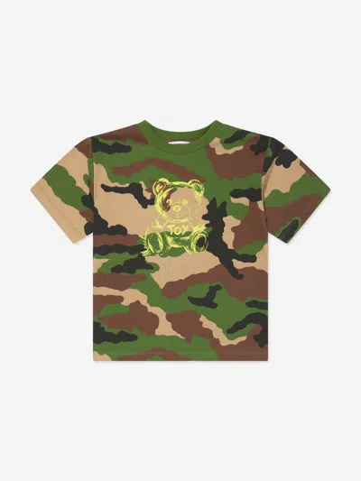 Moschino Babies' Kids Camouflage Logo T-shirt In Green