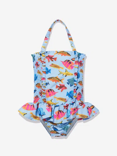 Rachel Riley Babies' Girls Tropical Fish Ruched Swimsuit In Multicoloured