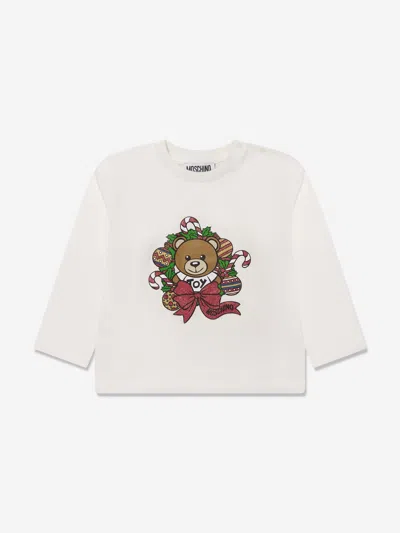 Moschino Baby Holiday T-shirt With Gift Box In Ivory