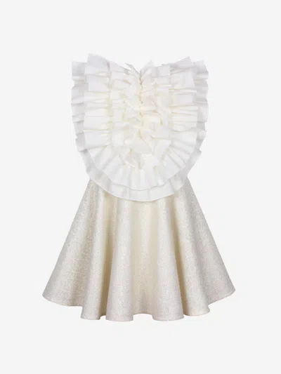 Jessie And James Kids' Girls Jacquard Sparkle Sleeveless Dress In White