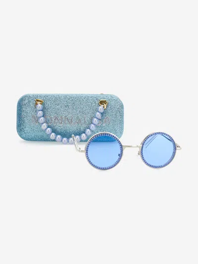 Monnalisa Babies' Girls Rhinestone Sunglasses In Blue