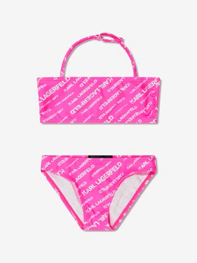 Karl Lagerfeld Kids' Girls Logo Print Bikini In Pink