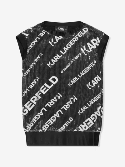 Karl Lagerfeld Kids' Girls Sequin Logo Dress In Black