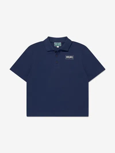 Kenzo Kids' Logo-print Cotton Polo Shirt In Blue