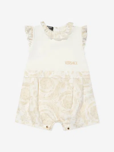 Versace Baby Barocco Logo Romper In Beige