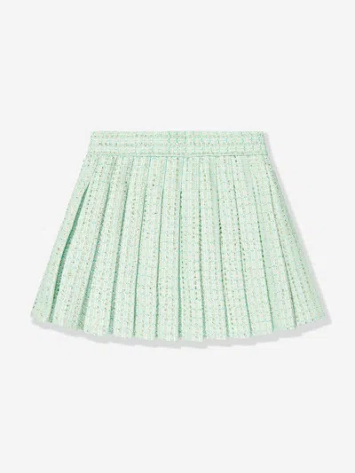 Self-portrait Babies' Girls Boucle Pleated Skirt In Green