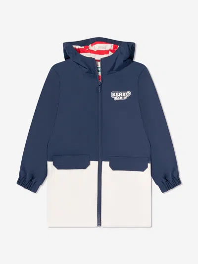 Kenzo Kids' Logo-print Windbreaker Coat In Blue