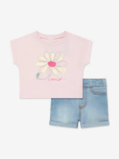 Levi's Wear Baby Girls Floral T-shirt And Shorts Set In Pink