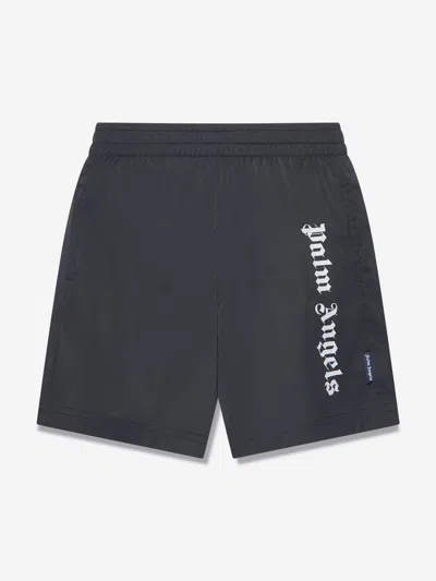 Palm Angels Kids' Long Logo-print Swim Shorts In Black