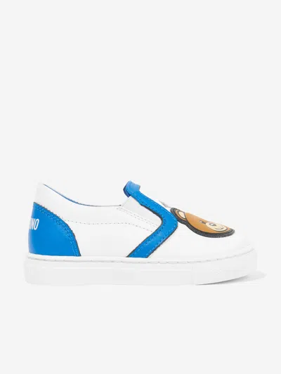 Moschino Babies' Boys Leather Slip On Trainers In White