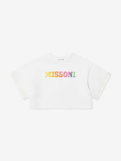 Missoni Kids' Girls Cropped Logo Sweatshirt In White