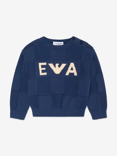 Emporio Armani Baby Boys Knitted Logo Jumper In Blue
