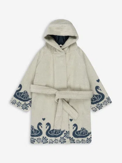 Konges Slojd Kids Swan Terry Bathrobe In Ivory