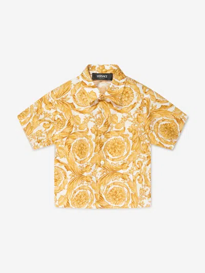 Versace Babies' Barocco-print Cotton Shirt In Gold