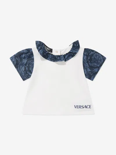 Versace Kids' Baby Girls Barocco Logo T-shirt In White