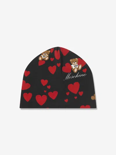 Moschino Kids' Teddy Bear-print Stretch-cotton Beanie In Black