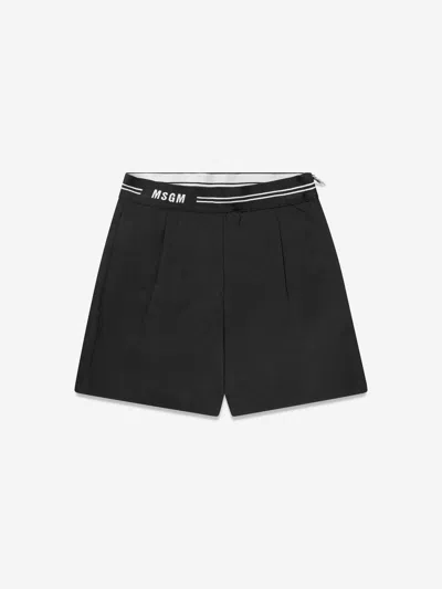 Msgm Kids Logo Waistband Stretch Shorts In Black