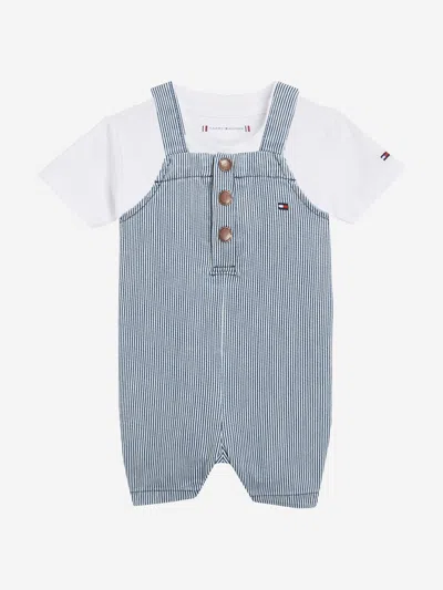 Tommy Hilfiger Baby Boys Striped Dungaree Set In Blue