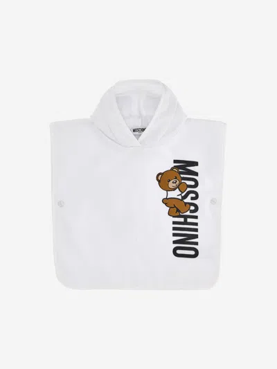 Moschino Baby Teddy Logo Towelling Poncho In White