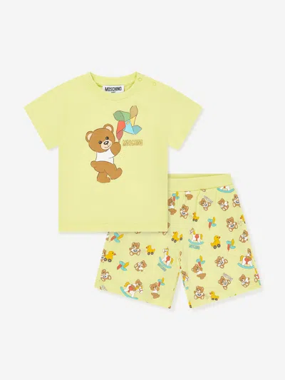 Moschino Baby Teddy Bear Short Set In Yellow
