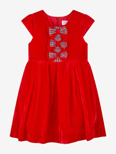 Rachel Riley Babies' Girls Tartan Bow Velvet Dress In Red