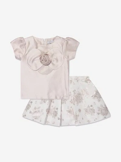 Mama Luma Kids' Girls Jacquard Blouse And Skirt Set In Gold