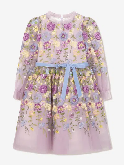 Marchesa Kids' Flower Embroidered Tulle Gown In Multicoloured