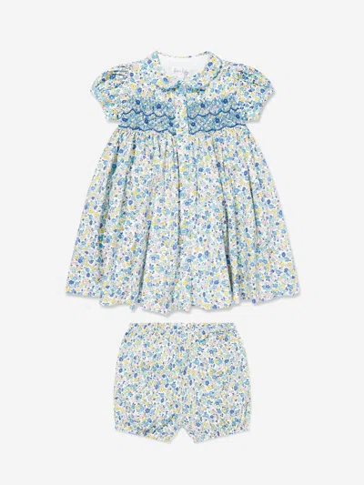 Rachel Riley Baby Girls Floral Smocked Dress And Bloomers In Multicoloured