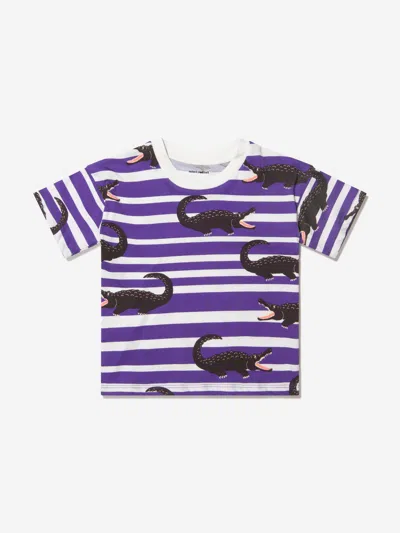 Mini Rodini Babies' Girls Organic Cotton Striped Crocodile T-shirt 1 - 3 Mths Purple
