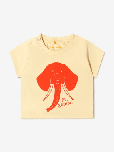 Mini Rodini Babies' Unisex Organic Cotton Elephant T-shirt In Yellow