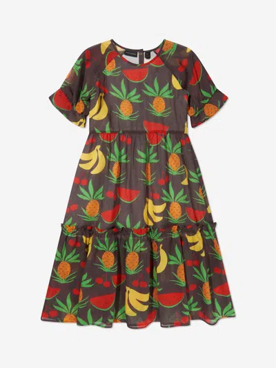 Mini Rodini Kids' Girls Organic Cotton Fruit Print Dress In Brown